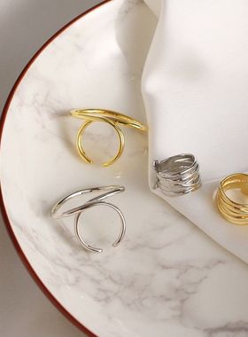 开口可调ins夸张不规则大扭圈几何冷淡风食指戒指