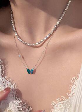 温感变色蝴蝶项链女小众锁