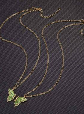 闺蜜情侣锁骨链女彩色蝴蝶