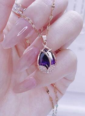 紫色郁金香女锁骨链网红百