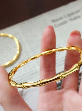 竹节手镯钛钢金色节节高小众冷淡风卡扣素圈实心开口手镯女