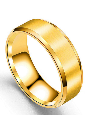 欧美钛钢磨砂戒指黑不锈钢男士拉丝斜边戒指环首饰品