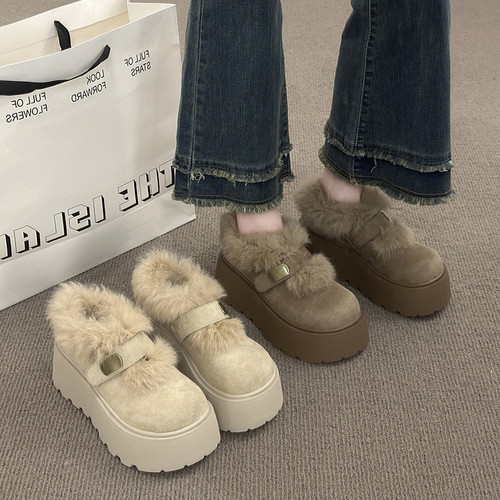 厚底增高一脚蹬毛毛勃肯鞋子女冬季加绒保暖毛绒2025新款爆款棉鞋 - 图3