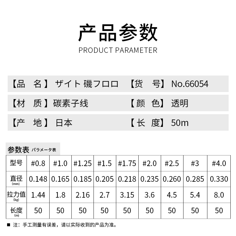 OWNER欧纳矶钓碳素线子线日本进口鱼线66054路亚前导线强拉力柔软