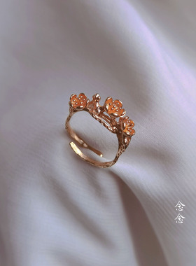 念念云雀复古风花藤小鸟开口戒指