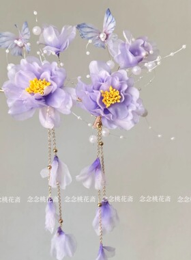 紫色仙气绢纱烫花发夹儿童头饰