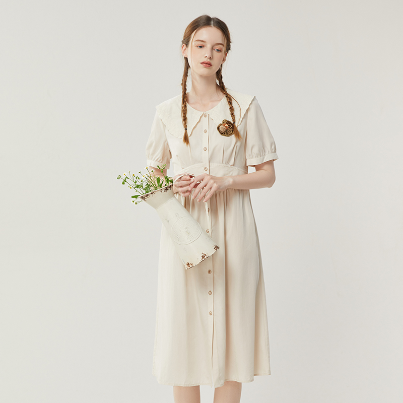 设计师品牌Famecoco连衣裙莱赛尔天丝娃娃领高腰圆领夏FAB3FA067 - 图2