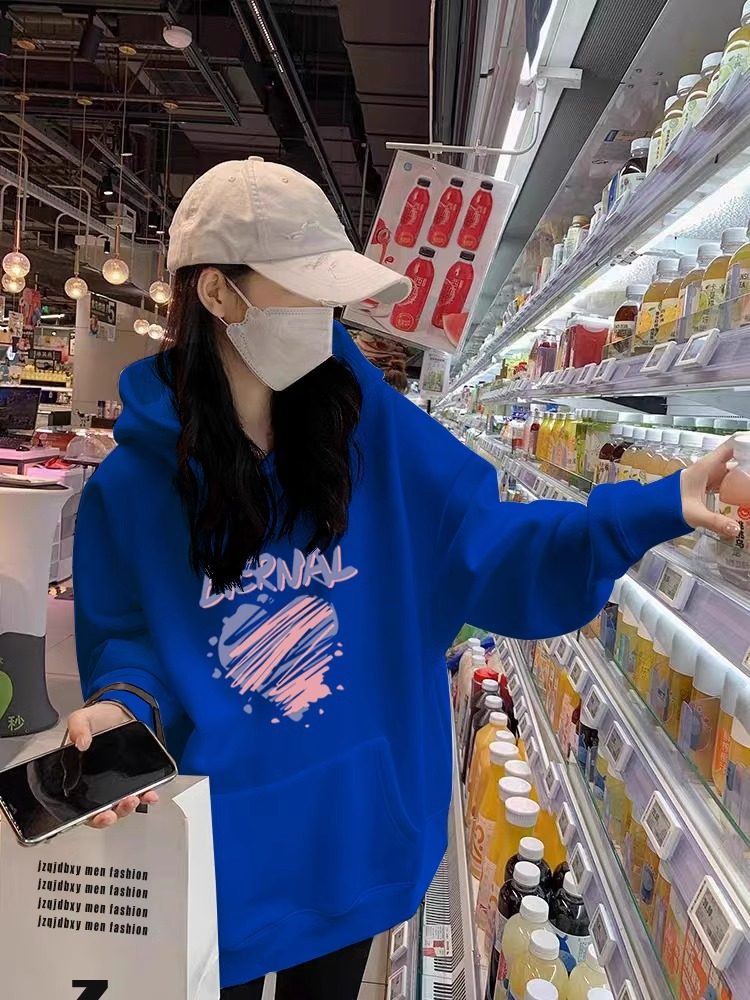 连帽纯棉卫衣女秋冬新款紫色慵懒风宽松休闲外套加绒加厚口袋上衣,淘宝优惠券,粉丝福利购,淘宝优惠卷