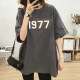 Loose pure cotton mid-length gray short-sleeved T-shirt for women