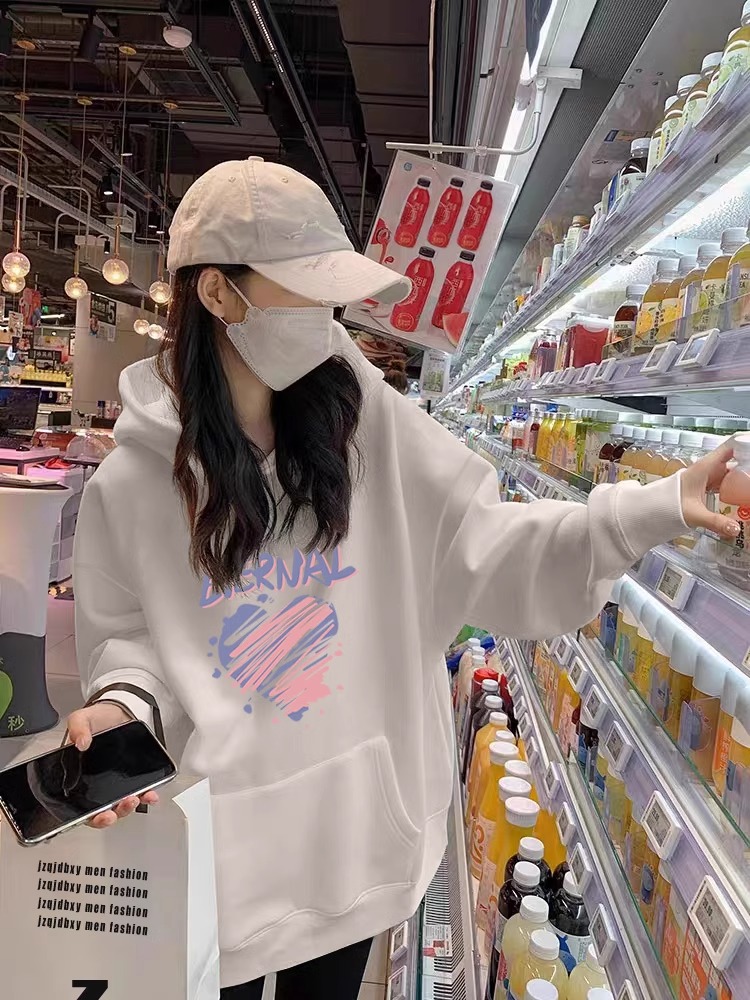 连帽纯棉卫衣女秋冬新款紫色慵懒风宽松休闲外套加绒加厚口袋上衣,淘宝优惠券,粉丝福利购,淘宝优惠卷