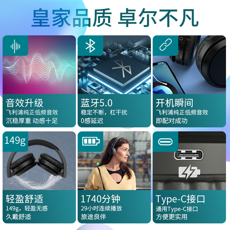 飞利浦h4205无线蓝牙可折叠耳机 飞利浦影音蓝牙耳机