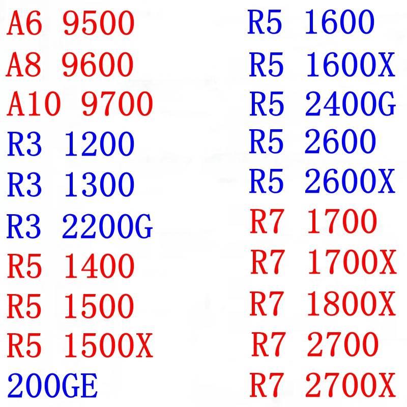 R5 1600X 2400g 2600 A6 9500 R3 2200G R7 1700X A12 8870-图2