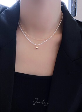 小香风项链小众气质双层珍珠