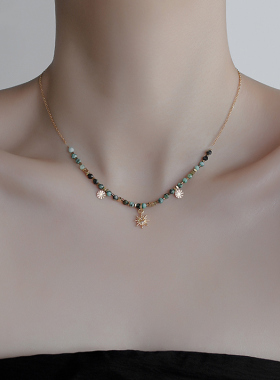 太阳花双层叠戴天然石串珠项链