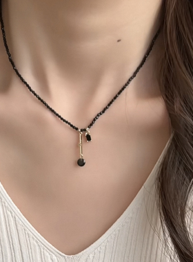 复古黑色水晶项链女款