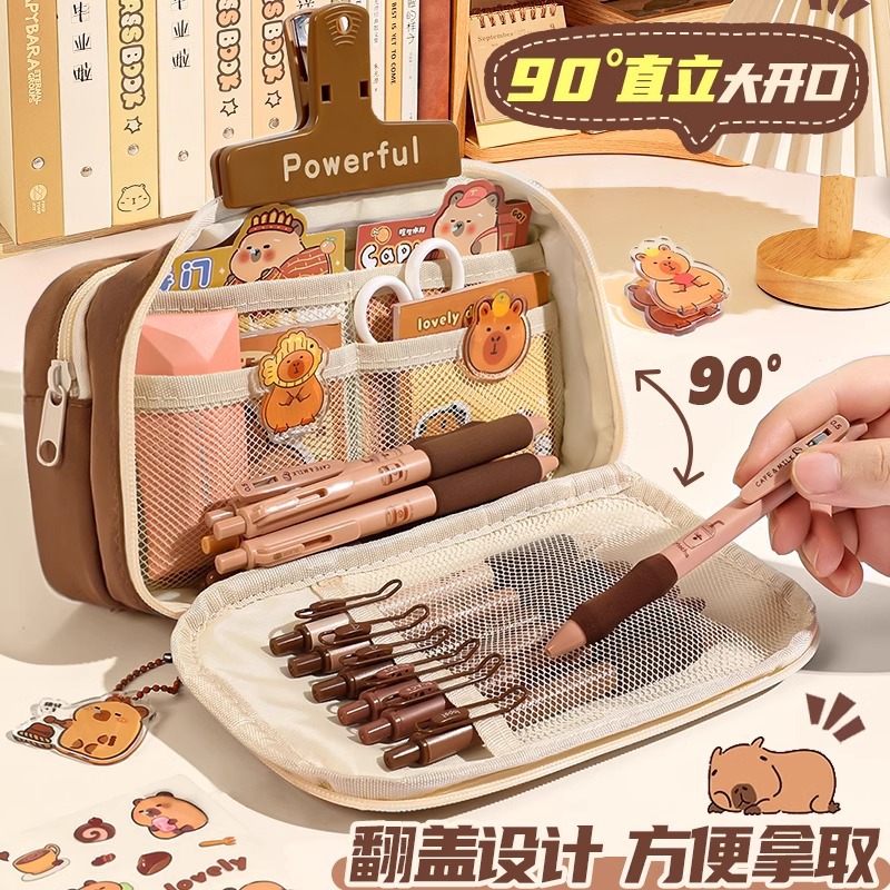 卡皮巴拉笔袋2025新款小学生女童高颜值大容量文具盒女孩款初中生儿童超大铅笔盒套装多功能文具袋男孩女生用 - 图2
