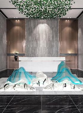 室内树脂假山摆件组合造景客厅桌面装置饰品透明景观酒店落地雕塑