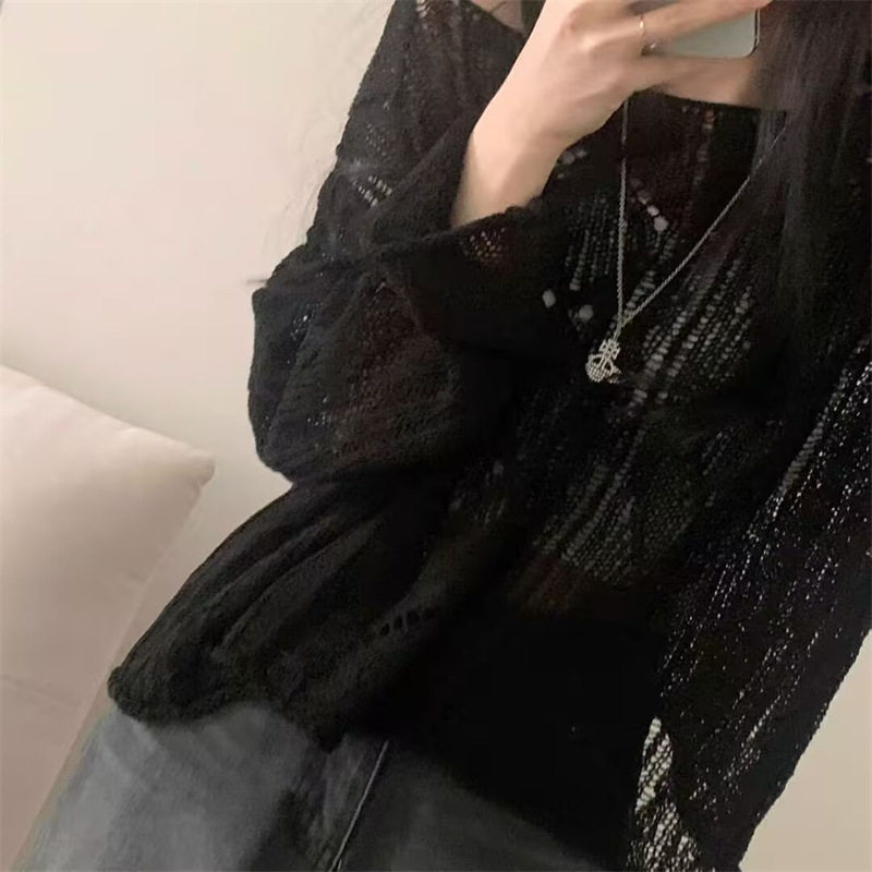秋季韩版针织镂空防晒罩衫女纯欲一字露肩套头长袖毛衣薄款上衣,淘宝优惠券,粉丝福利购,淘宝优惠卷