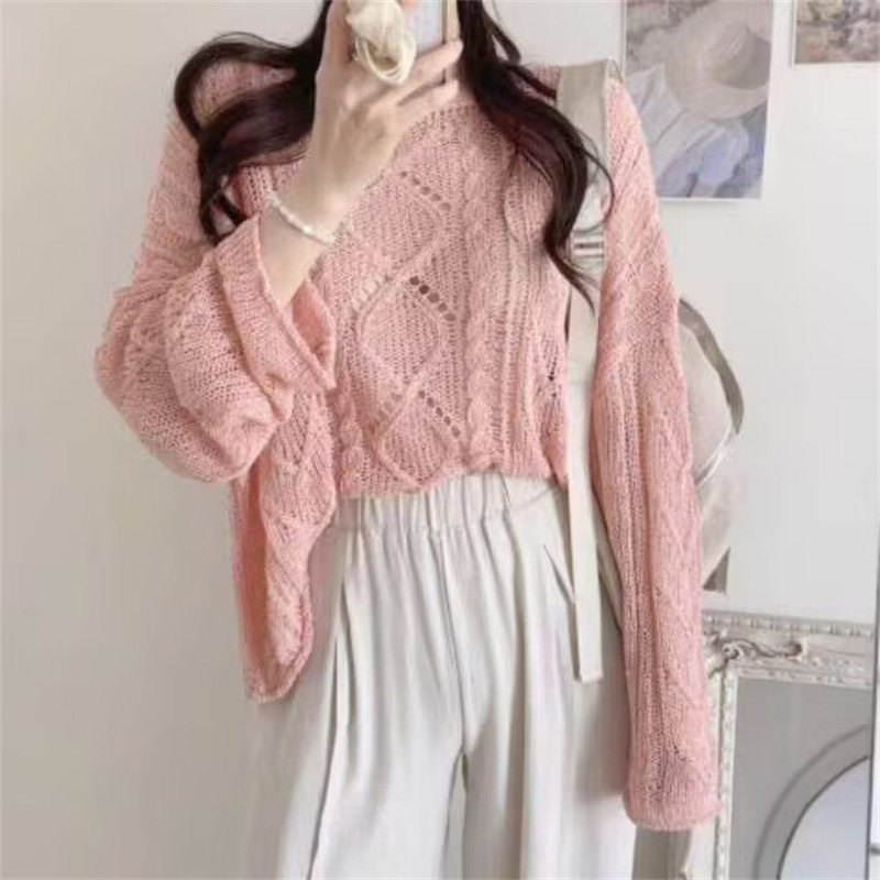 秋季韩版针织镂空防晒罩衫女纯欲一字露肩套头长袖毛衣薄款上衣,淘宝优惠券,粉丝福利购,淘宝优惠卷