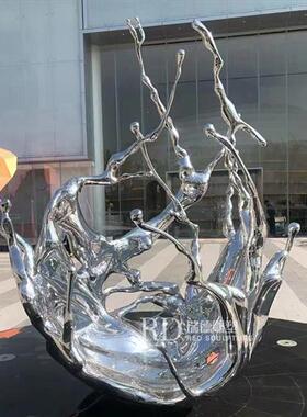 不锈钢水花雕塑定制房地产水景锻造浪花水滴水波纹金属装饰摆件