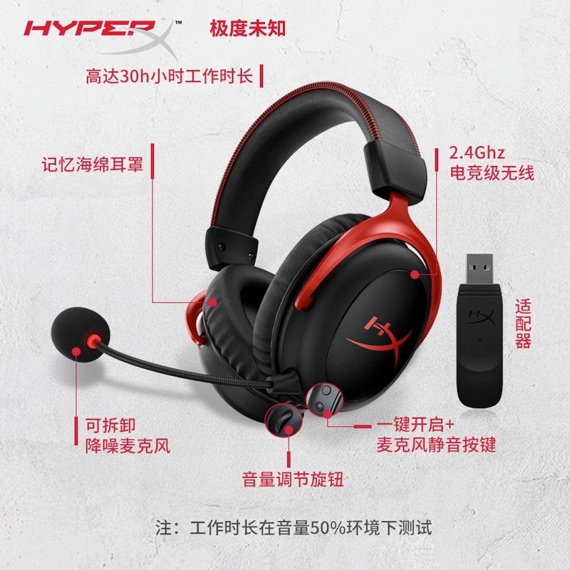 适用HYPERX 飓风2耳机Cloud II有线/无线7.1声道头戴式电竞游戏耳 - 图1