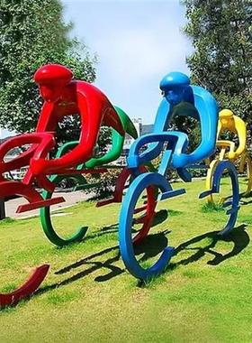 现货自行车雕塑不锈钢剪影竞技运动模型广场公园抽象骑行人物摆件