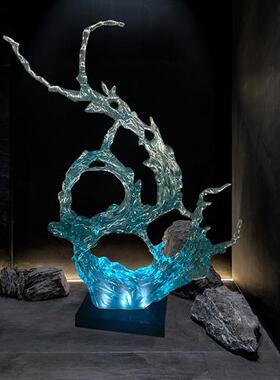 酒店售楼部大厅楼梯间透明树脂浪花摆件别墅样板房雕塑软装艺术品