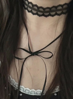 蝴蝶结复古项链暗黑少女镂空蕾丝布艺choker双层百搭项圈设计