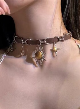 choker美拉德皮质项链女小众复古甜酷辣妹锁骨链时尚百搭颈链