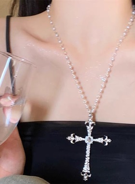 黑石项链重工哥特朋克多层choker叠戴复古小众黑吊坠十字架项链