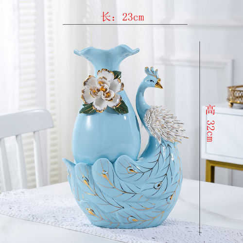 现代欧式家居饰品孔雀插花器瓶摆件客厅酒柜电视柜玄关创意摆设品 - 图1