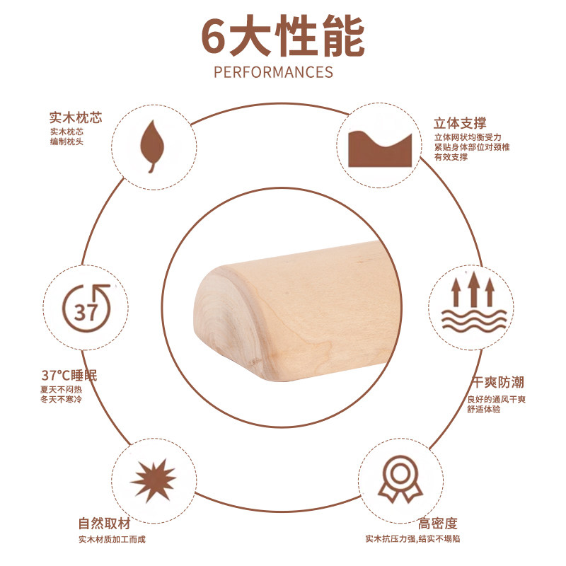 实木小圆枕头大号护颈椎枕睡觉专用夏天竹筒枕头硬枕实心圆柱单人 猪猪淘宝优惠券 和好朋友一起省钱