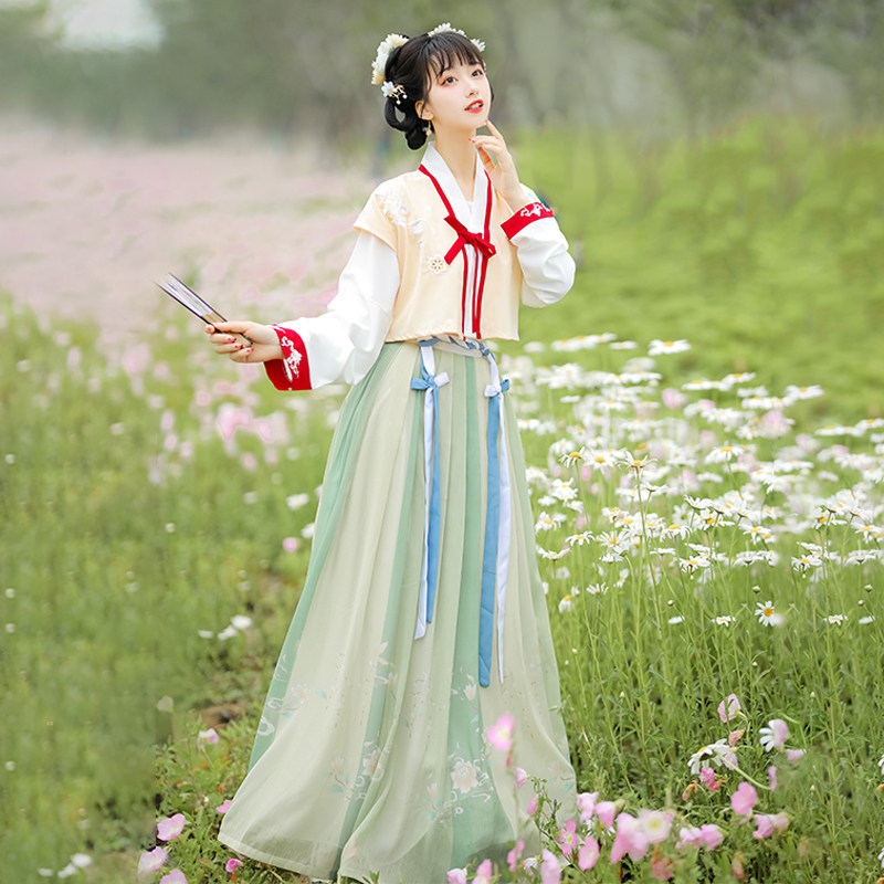 正品原创改良唐制褙子齐腰褶裙汉服 窈讯汉服