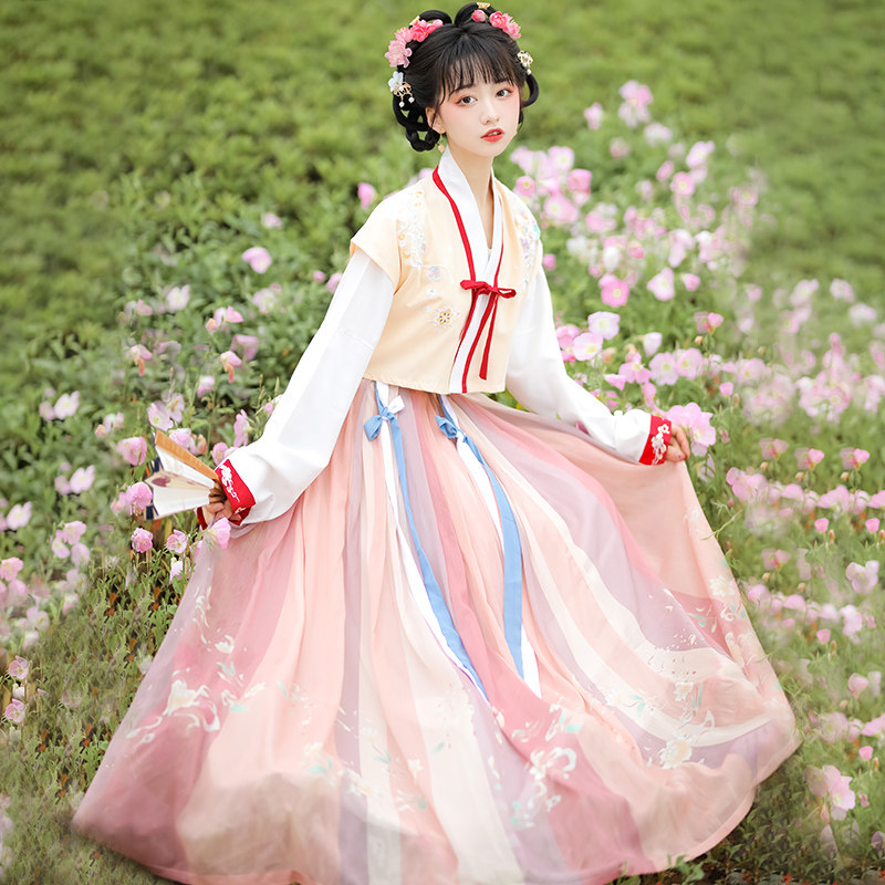 正品原创改良唐制褙子齐腰褶裙汉服 窈讯汉服