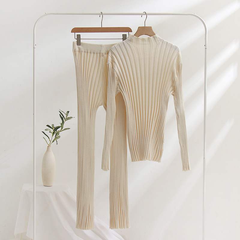 欧美毛衣上衣长裤针织套装女 knit sweater pants suit set women-图1