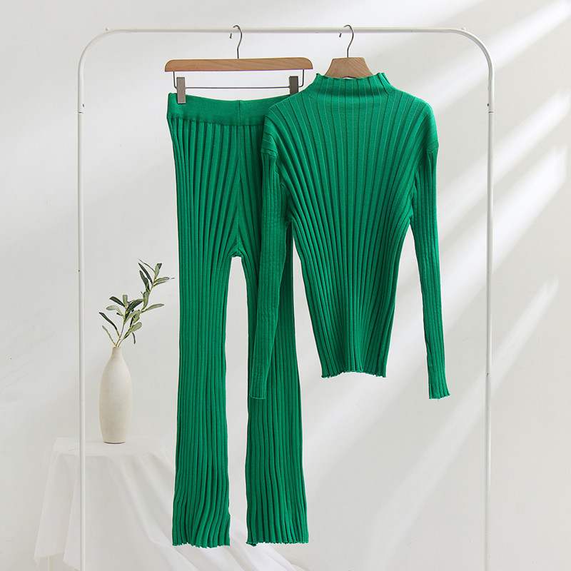 欧美毛衣上衣长裤针织套装女 knit sweater pants suit set women-图2