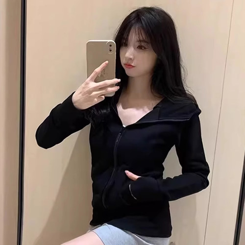 卫衣外套女2026秋季新款春秋款露露修身瑜伽服开衫紧身运动上衣 - 图1