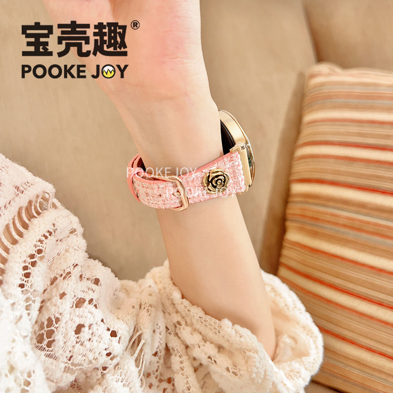 宝壳趣适用华为手表gt5/gt6山茶花小蛮腰粗花呢真皮表带gt5pro表带气质gt4 小香风表带watch4表带轻奢女秋冬 - 图2