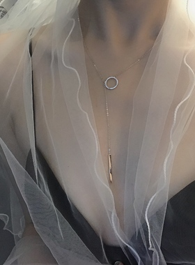 小众纯银镶钻吊坠设计款锁骨链