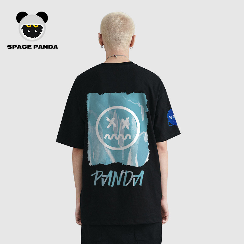 nasa联名鬼脸小恶魔国潮短袖男t恤 太空熊猫T恤