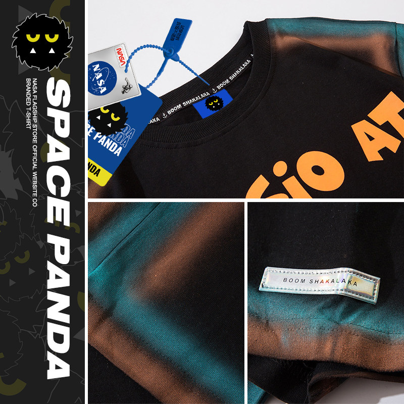 nasa xx联名小恶魔熊猫ins夏t恤 太空熊猫T恤