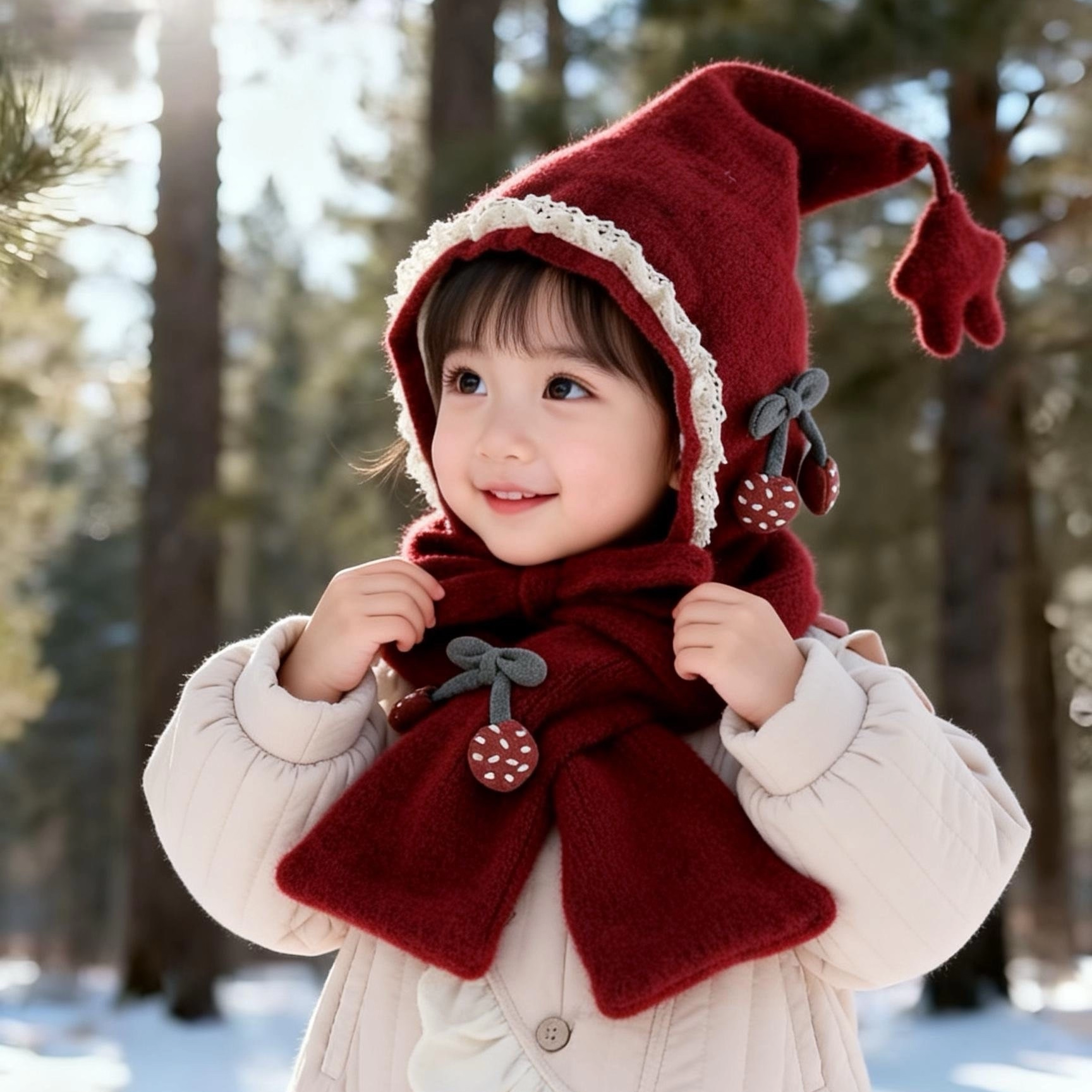 儿童帽子秋冬季小女孩洋气围巾套装宝宝护耳帽保暖防风针织毛线帽,淘宝优惠券,粉丝福利购,淘宝优惠卷