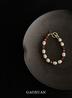 新中式红色系淡水珍珠手串轻奢新年感温柔精致复古手链女