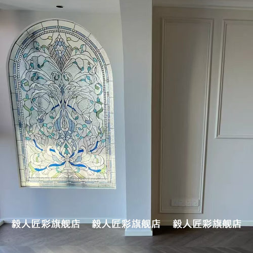 法式艺术玻璃蒂凡尼教堂镶嵌门窗隔断玄关透光不透明过道定制 - 图0