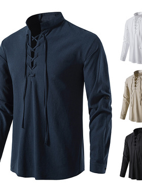 2025新款男亨利衫嬉皮潮复古休闲