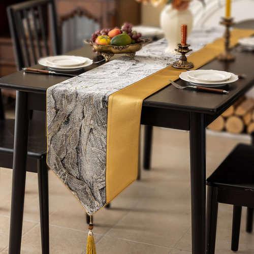 桌旗餐桌旗高级感轻奢简约黑色高端茶旗长条桌布美式法式茶席床旗 - 图2