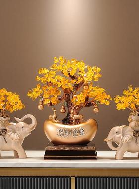 发财树摇钱树金元宝新中式摆件办公室前台酒柜装饰乔迁开 业礼物