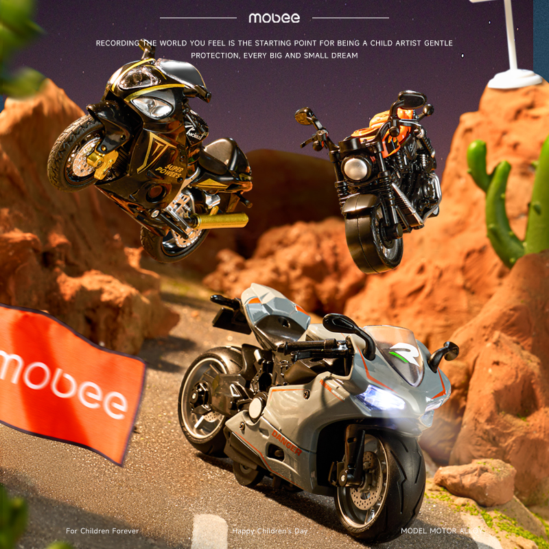 mobee摩托车玩具男孩仿真合金机车模型赛车儿童回力玩具车手办