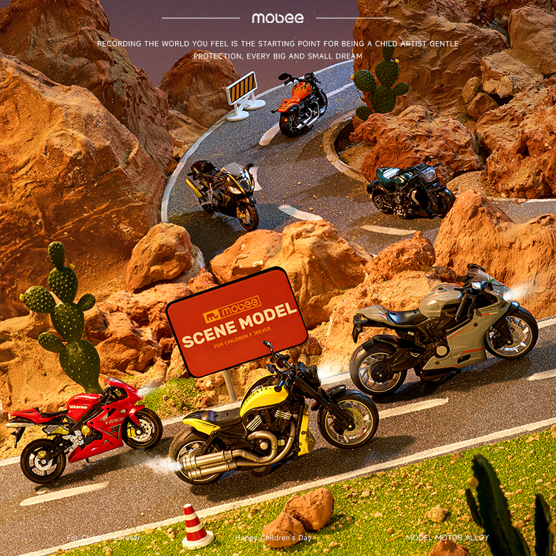 mobee摩托车玩具男孩仿真合金机车模型赛车儿童回力玩具车手办