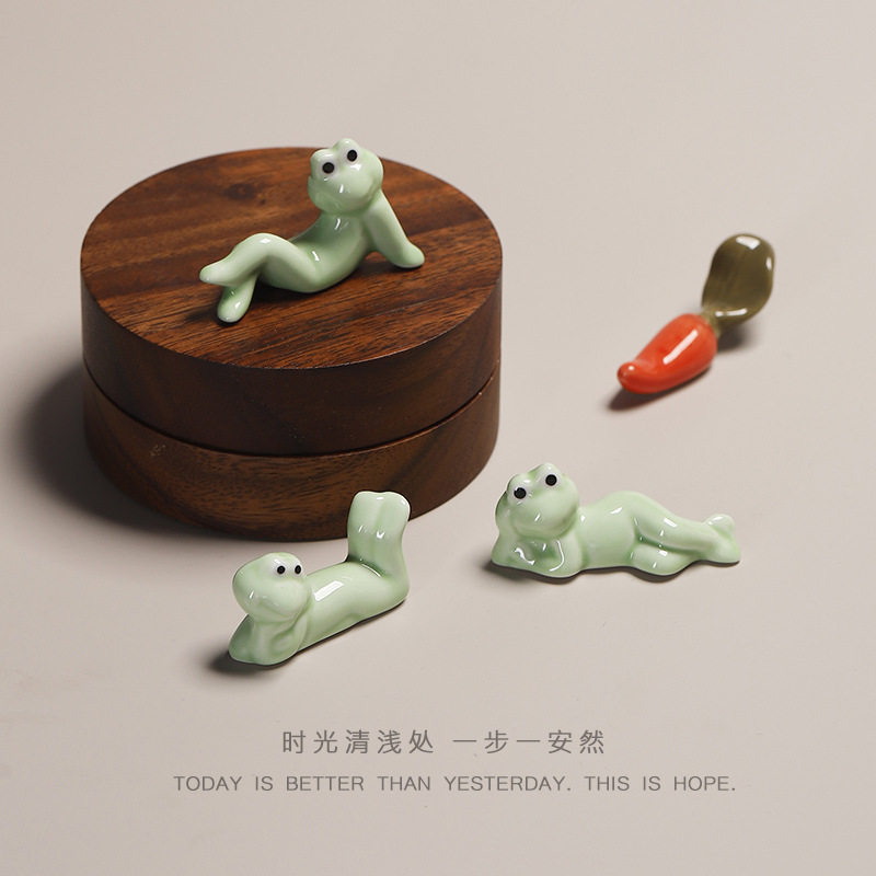 陶瓷实心青蛙筷架日式杂货文创桌面园艺盆景装饰动物摆件送礼萌宠,淘宝优惠券,粉丝福利购,淘宝优惠卷